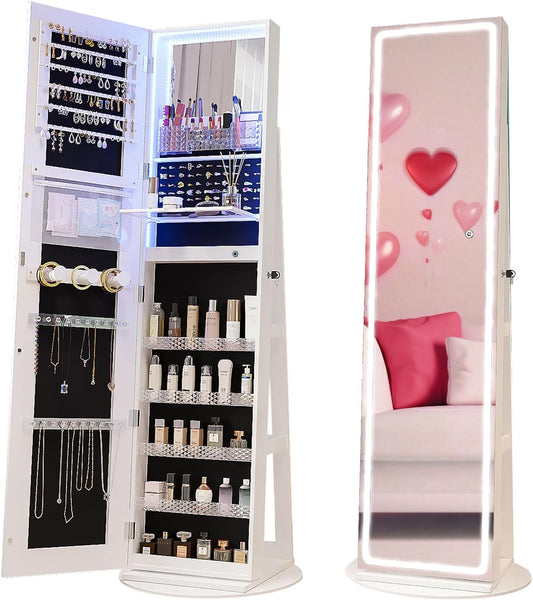 DArmadio portagioie con specchio a figura intera e luci LED regolabili