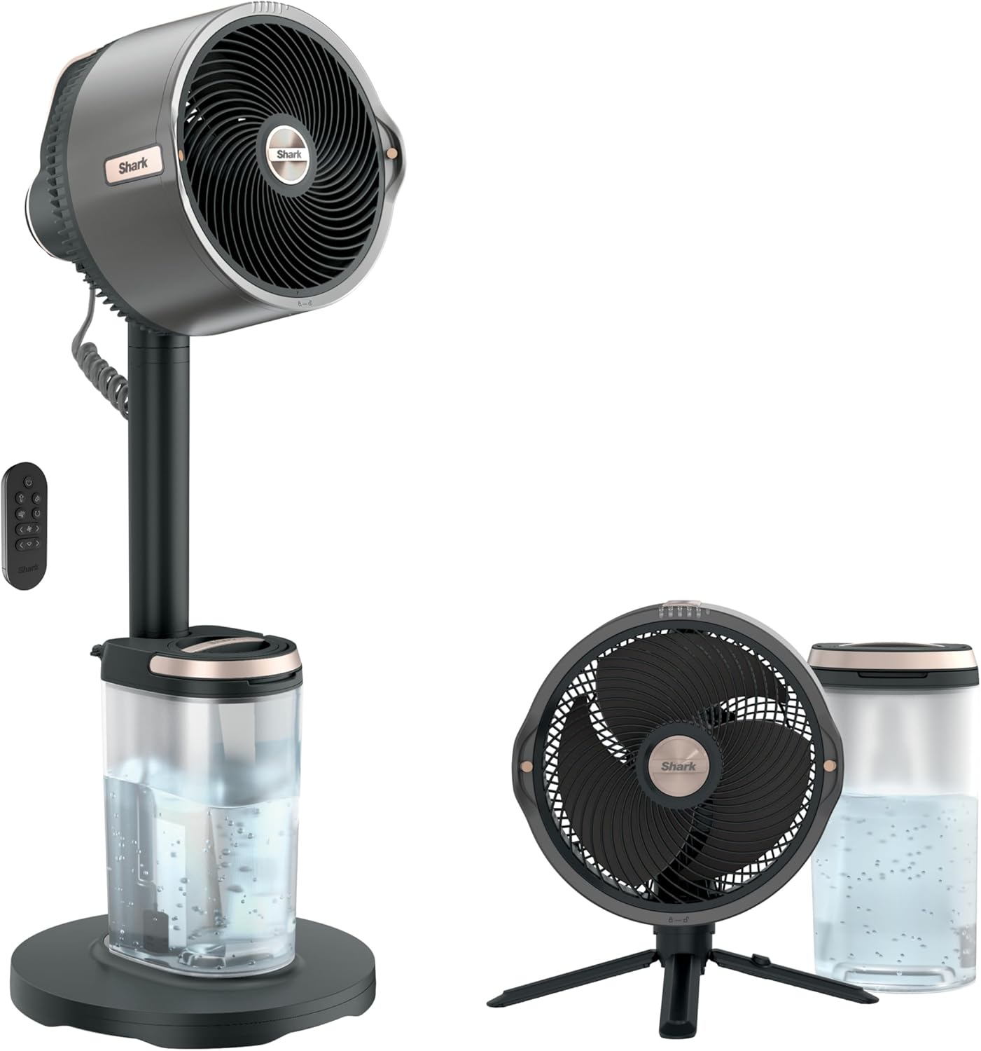 Shark FlexBreeze Pro Mist 2-in-1 Fan with Integrated Mist, Charcoal, FA302 | Corded/Cordless, Pedestal to Tabletop, up to 24-Hr Battery, up to 70 Ft of Power, 5 Speeds, with Integrated Misting Tank