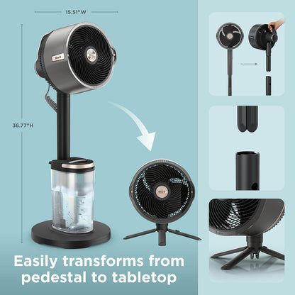 Shark FlexBreeze Pro Mist 2-in-1 Fan with Integrated Mist, Charcoal, FA302 | Corded/Cordless, Pedestal to Tabletop, up to 24-Hr Battery, up to 70 Ft of Power, 5 Speeds, with Integrated Misting Tank
