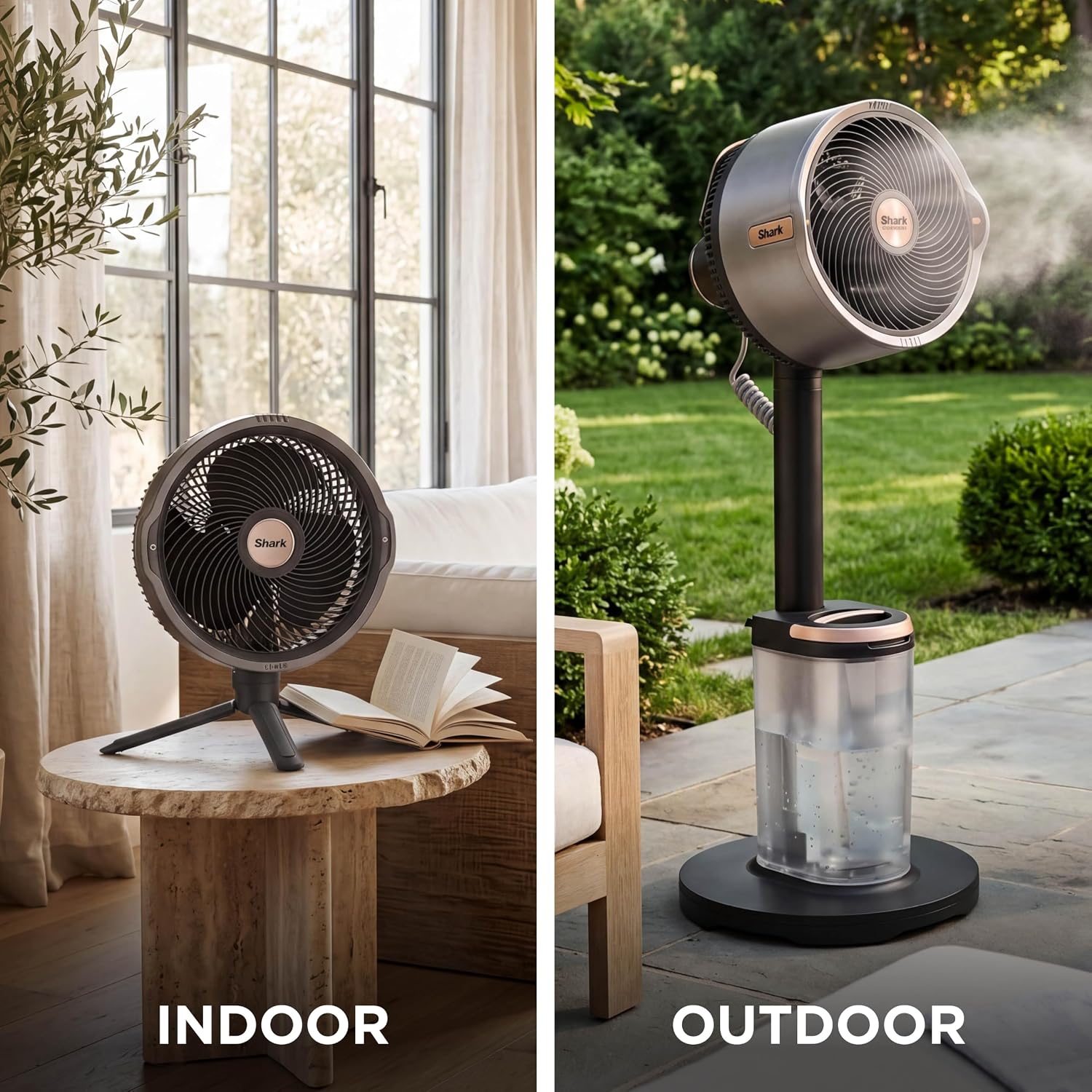 Shark FlexBreeze Pro Mist 2-in-1 Fan with Integrated Mist, Charcoal, FA302 | Corded/Cordless, Pedestal to Tabletop, up to 24-Hr Battery, up to 70 Ft of Power, 5 Speeds, with Integrated Misting Tank