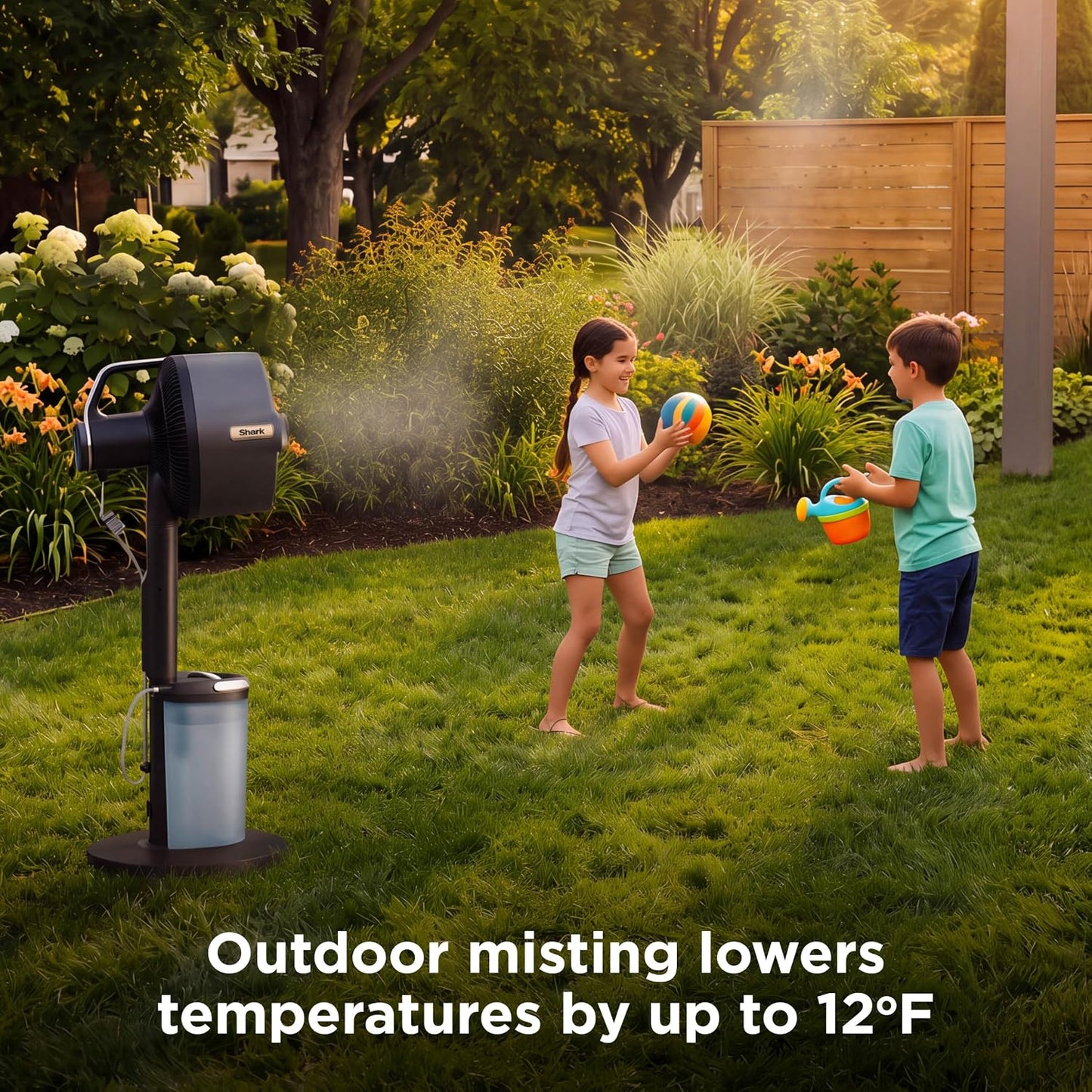 Shark FlexBreeze Pro Mist 2-in-1 Fan with Integrated Mist, Charcoal, FA302 | Corded/Cordless, Pedestal to Tabletop, up to 24-Hr Battery, up to 70 Ft of Power, 5 Speeds, with Integrated Misting Tank