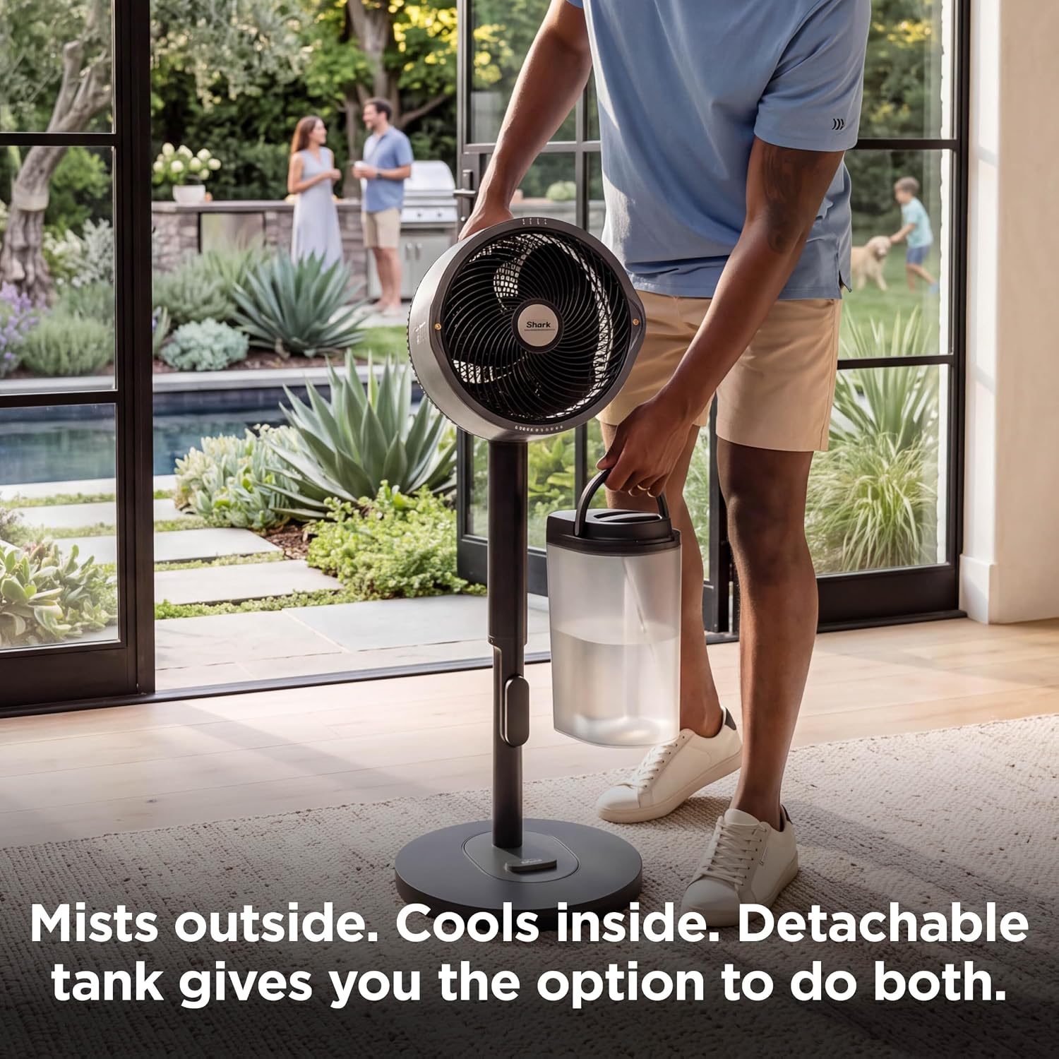Shark FlexBreeze Pro Mist 2-in-1 Fan with Integrated Mist, Charcoal, FA302 | Corded/Cordless, Pedestal to Tabletop, up to 24-Hr Battery, up to 70 Ft of Power, 5 Speeds, with Integrated Misting Tank